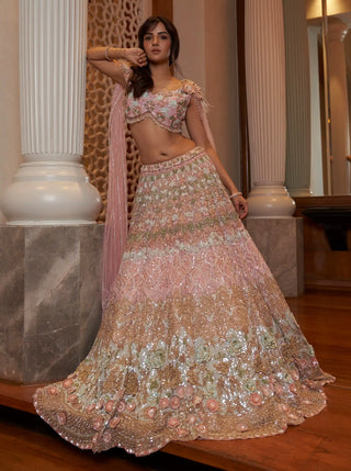 Coral crush pink lehenga set