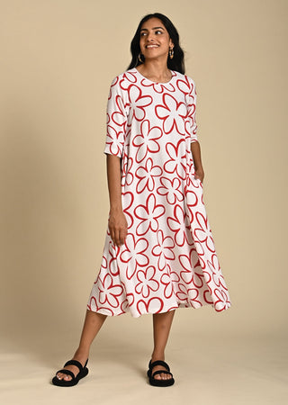 Red & white poppy dress