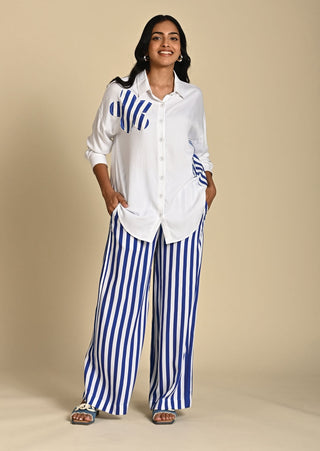 Abigail print blue white shirt and trouser