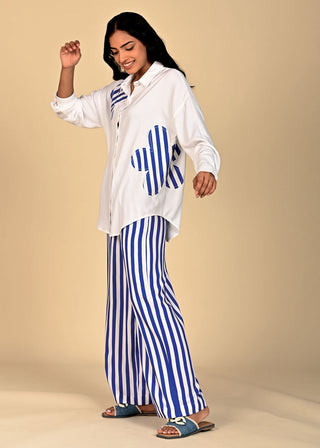 Abigail print blue white shirt and trouser