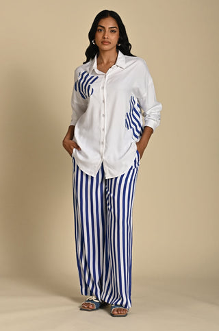 Abigail print blue white shirt and trouser