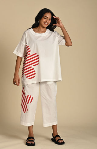 Freya red white top and trouser