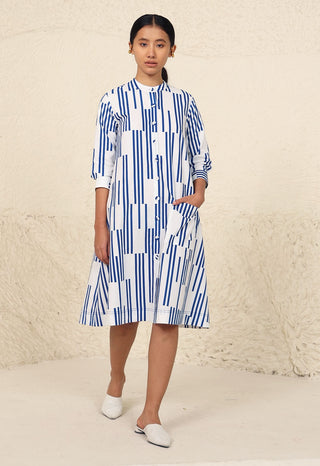 Hailey white blue print dress