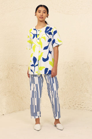 Zuri print lime blue tunic and trouser