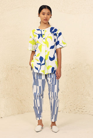 Zuri print lime blue tunic and trouser