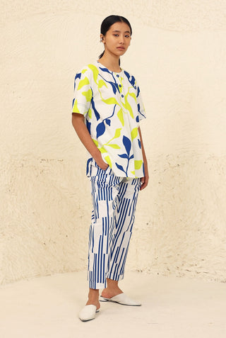 Zuri print lime blue tunic and trouser