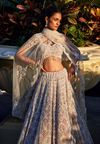 White ivory bead lehenga set