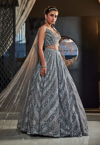 Channel gray lehenga set