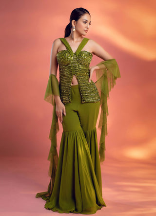 Thea green embellished sharara set