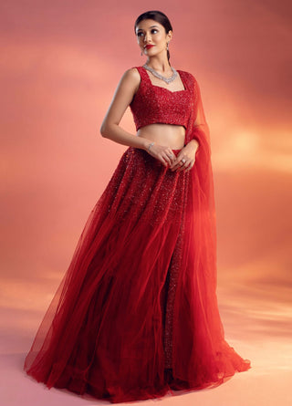 Chrysler red lehenga set