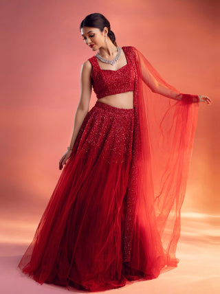 Chrysler red lehenga set