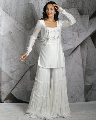 Ivory gota embroidered kurti and palazzo