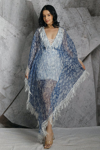 Blue printed lace kaftan and dress