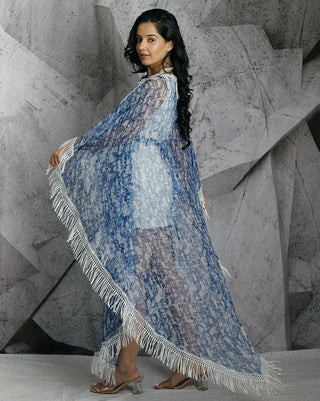 Blue printed lace kaftan and dress