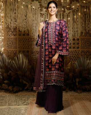 Purple printed kurta and palazzo set