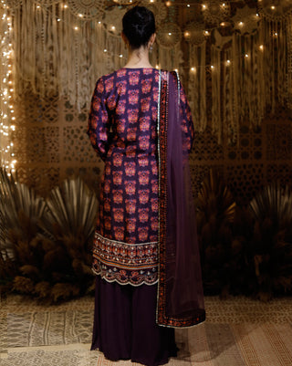 Purple printed kurta and palazzo set