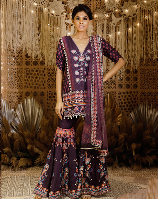 Purple geo-floral printed sharara set