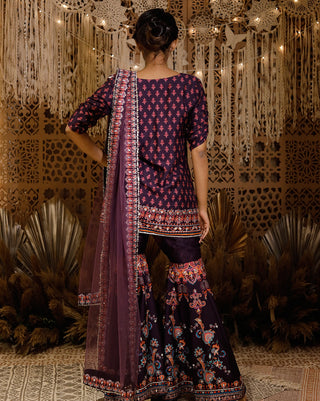 Purple geo-floral printed sharara set