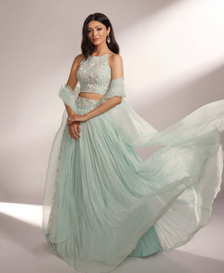 Aster aqua blue lehenga set