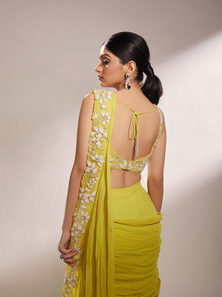 Leah lime yellow pre-draped saree and blouse