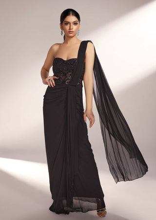 Lynn black embroidered gown