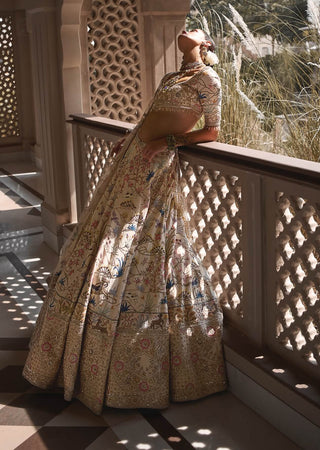 Ivory shikargah lehenga set