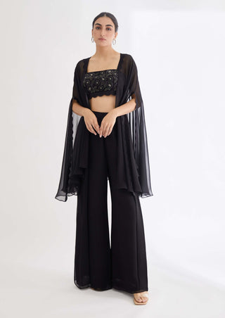 Midnight black cape and flared pant set