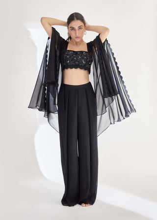 Midnight black cape and flared pant set