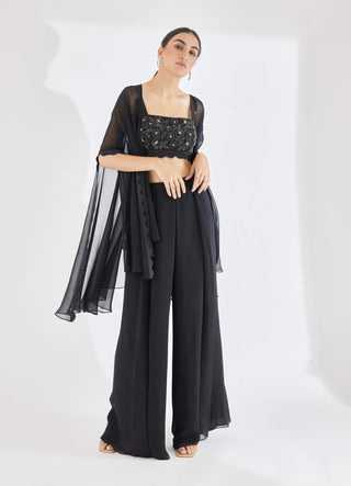 Midnight black cape and flared pant set