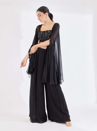 Midnight black cape and flared pant set