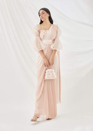 Blush ombre pre-draped saree set