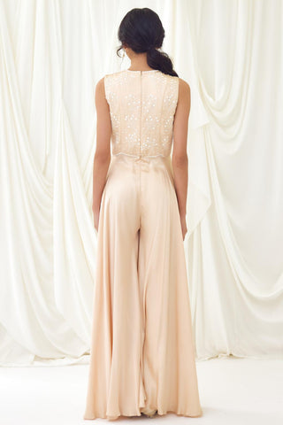 Sand flared jumpsuit with beaded bodice