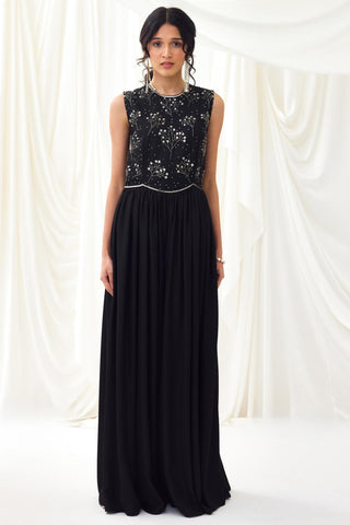 Black flared jumpsuit with beaded bodice