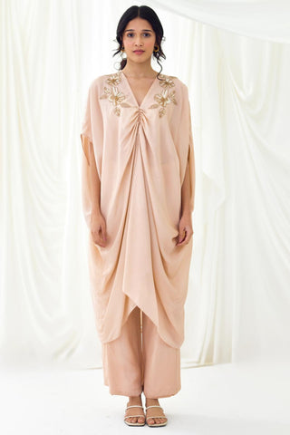 Nude gathered Kaftan set