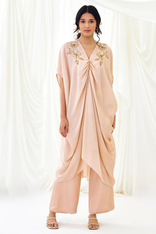 Nude gathered Kaftan set