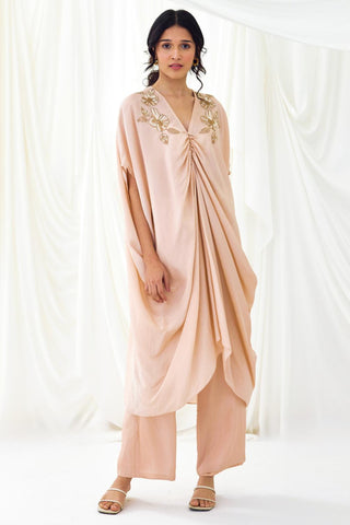 Nude gathered Kaftan set