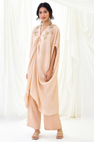 Nude gathered Kaftan set