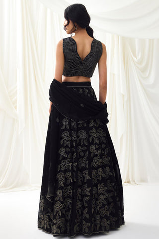 Black embroidered organza lehenga set with wave blouse