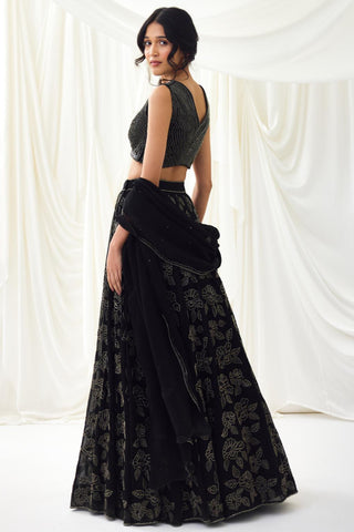 Black embroidered organza lehenga set with wave blouse