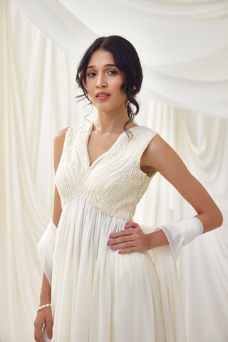 Ivory sharara set with pearl beaded bodice