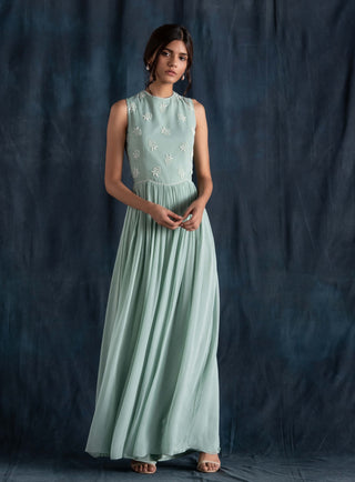 Mint flared georgette jumpsuit