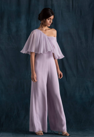 Lilac georgette jumpsuit with attached cape