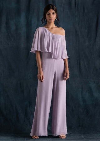 Lilac georgette jumpsuit with attached cape