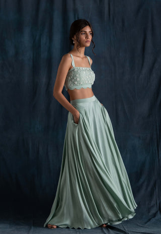 Mint scallop detail lehenga set