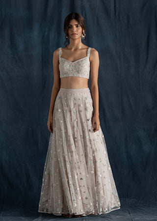 Soft gray embroidered lehenga set