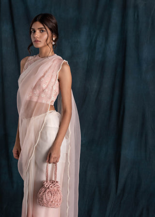 Blush and ivory ombre pre-stitched saree set