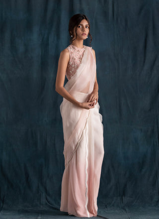 Blush and ivory ombre pre-stitched saree set