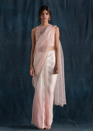 Blush and ivory ombre pre-stitched saree set