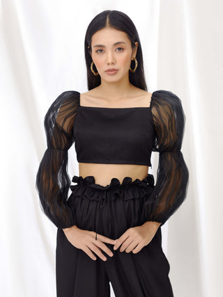 Midnight billow sleeve crop top