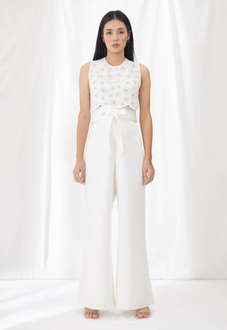 Ivory tie-detail pants